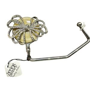 SPRING STREET PURSE HOOK RHINESTONE BOW HANDBAG HANGER SILVER TONE HOLDER